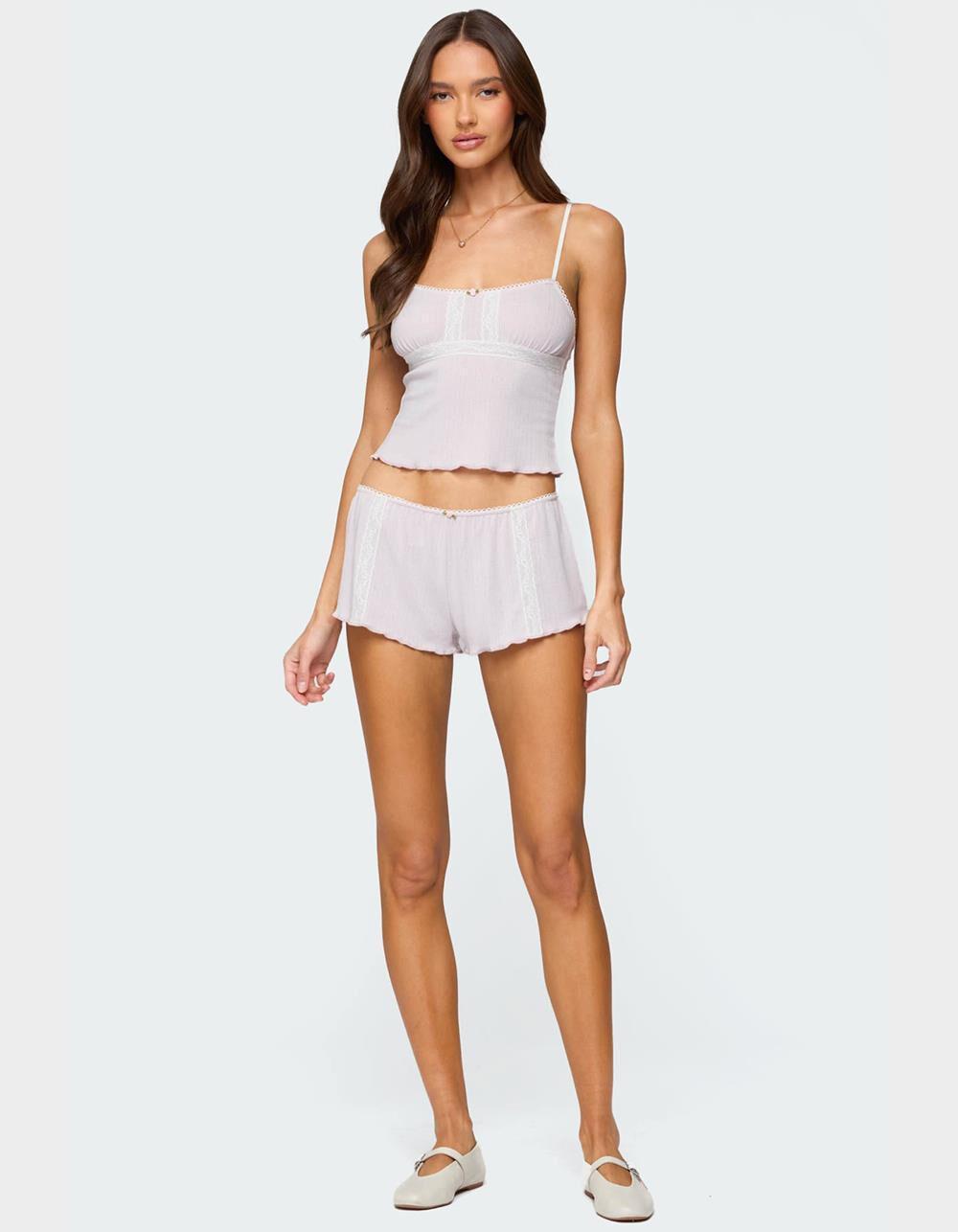 EDIKTED Sephi Lacey Pointelle Shorts - LIGHT PINK Product Image