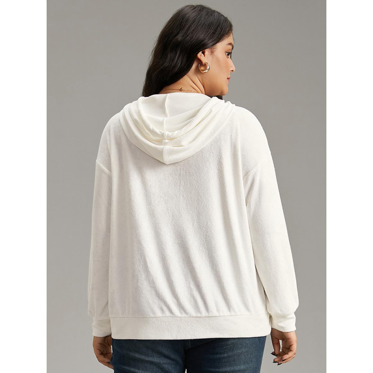 Plus Size Supersoft Essentials Solid Zipper Hooded Sweatshirt Women White Casual Elastic cuffs Hooded Dailywear Sweatshirts BloomChic 10/M Product Image