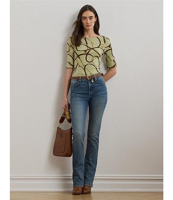 Lauren Ralph Lauren Printed Boatneck Elbow Length Sleeve Tee Shirt Product Image