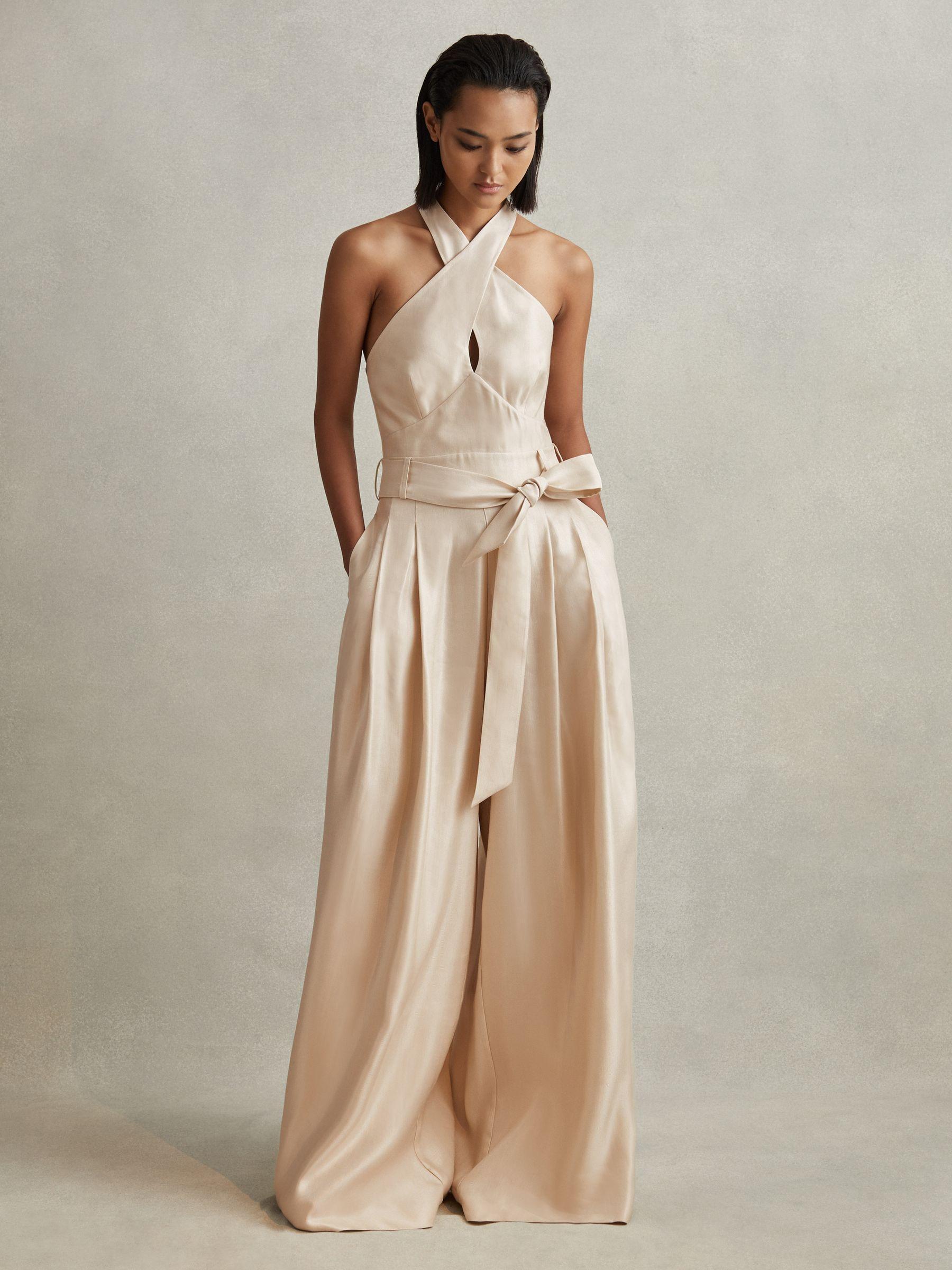 Viscose Linen Wide Leg Jumpsuit in Neutral Product Image