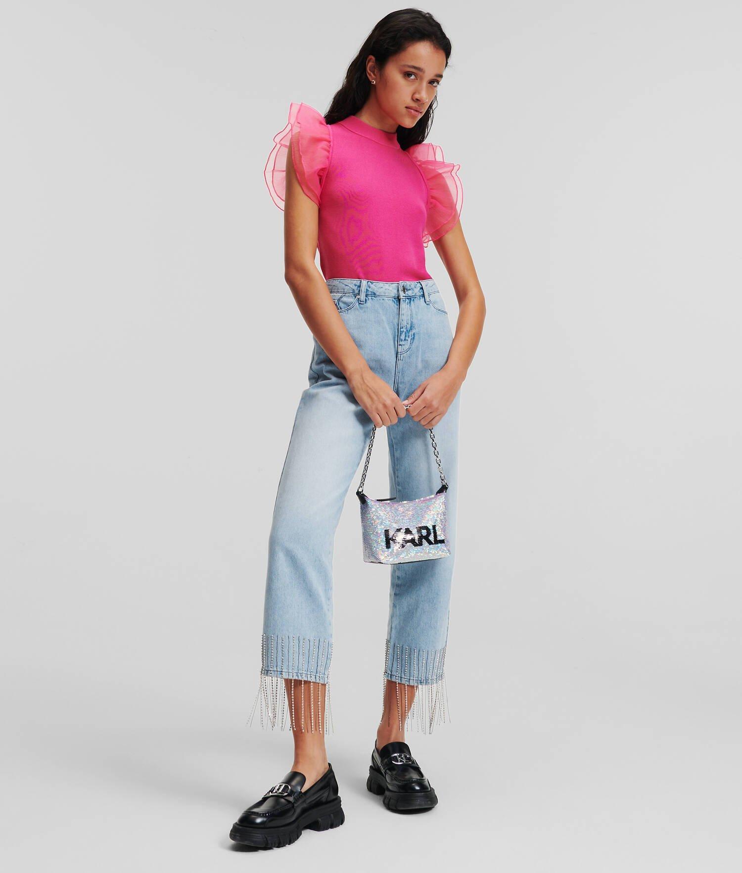 RHINESTONE FRINGED JEANS Product Image