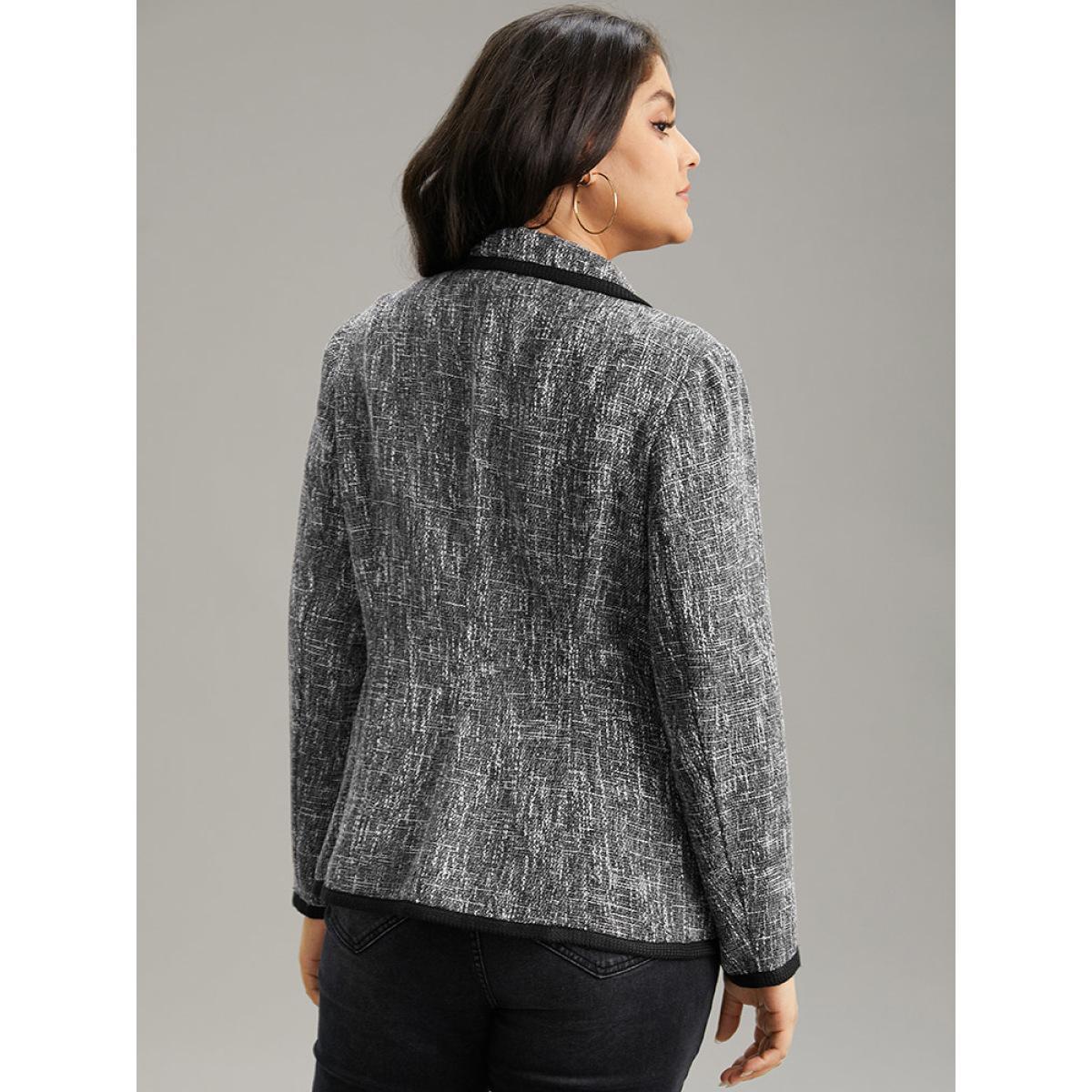 Plus Size Tweed Suit Collar Contrast Trim Blazer DimGray Women Dailywear Plain Contrast Sleeve Long Sleeve Suit Collar 10/M Pocket Casual Blazers BloomChic Product Image