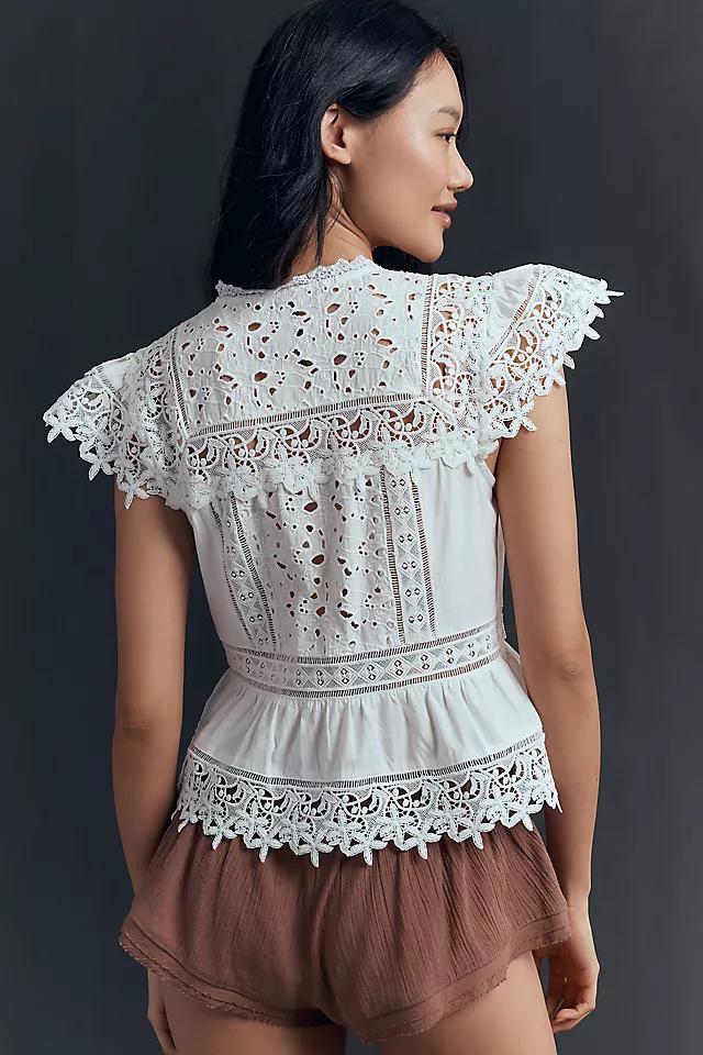 By Anthropologie Sleeveless High-Neck Lace-Inset Blouse Product Image
