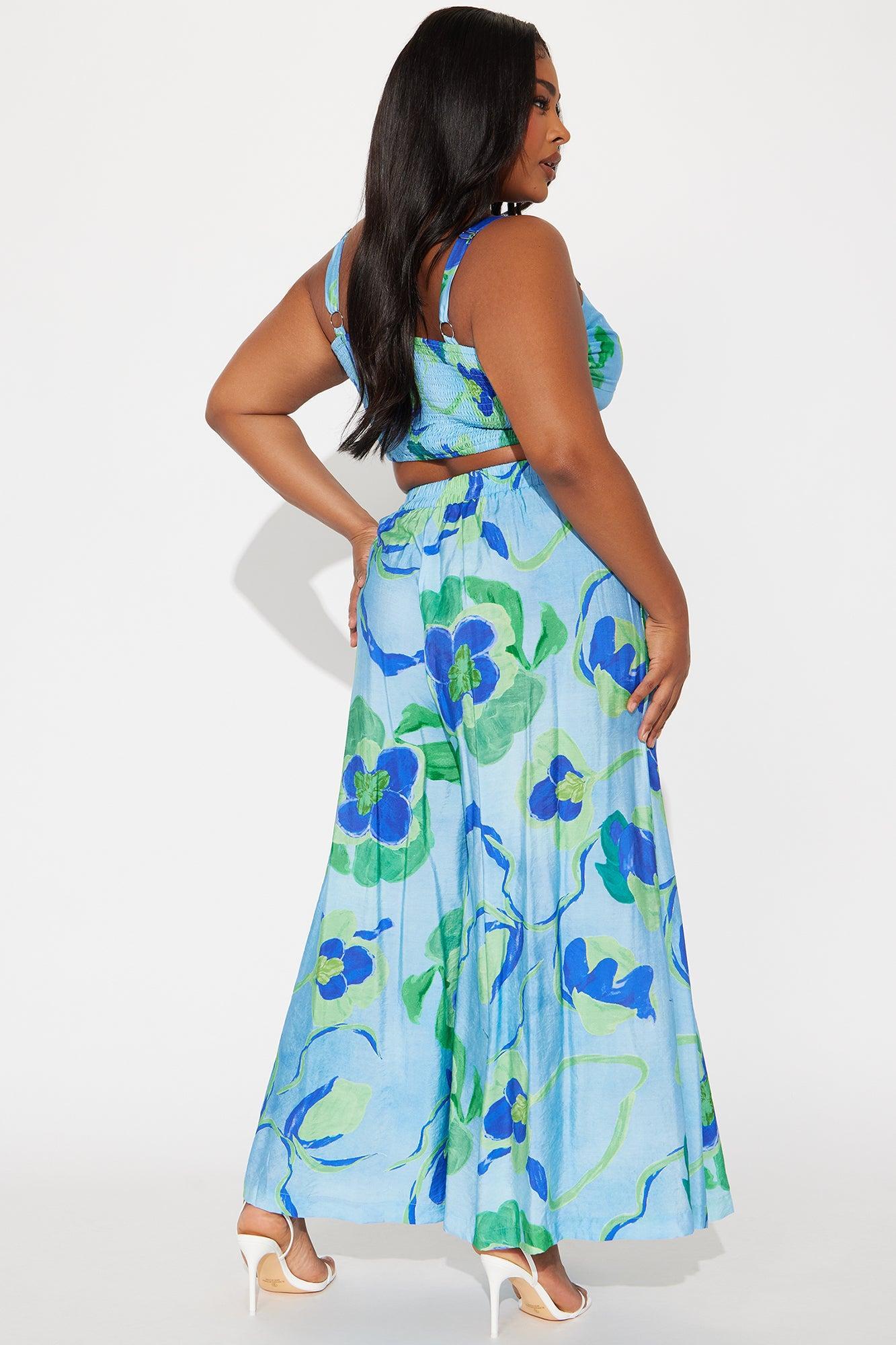 Luau Nights Cropped Pant Set - Blue Product Image