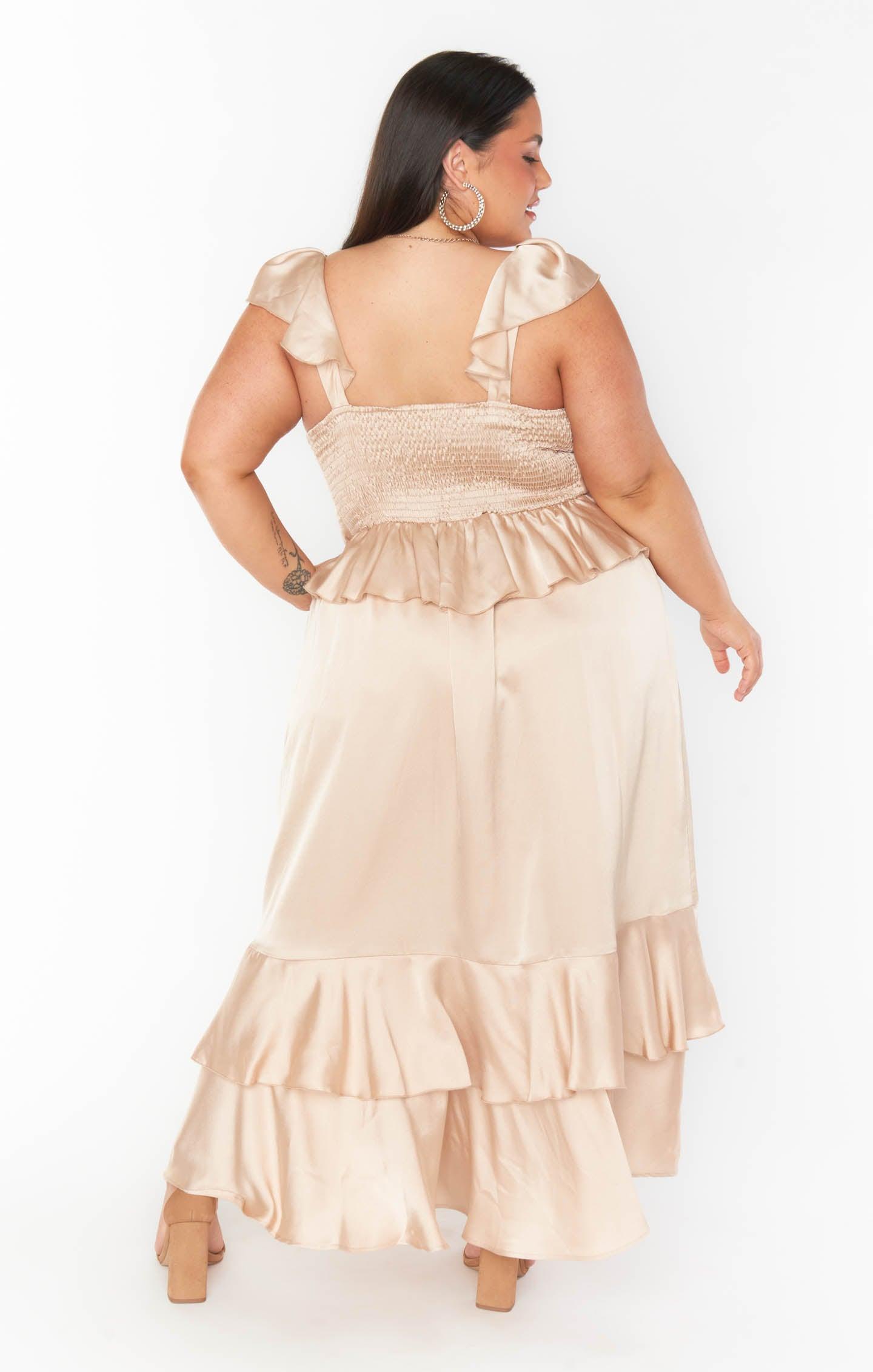 Reese Ruffle Dress ~ Champagne Luxe Satin Product Image