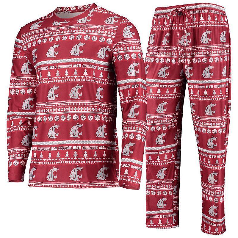 Men's Concepts Sport Crimson Washington State Cougars Ugly Sweater Long Sleeve T-Shirt and Pants Sleep Set, Size: XL, Wsc Red Product Image
