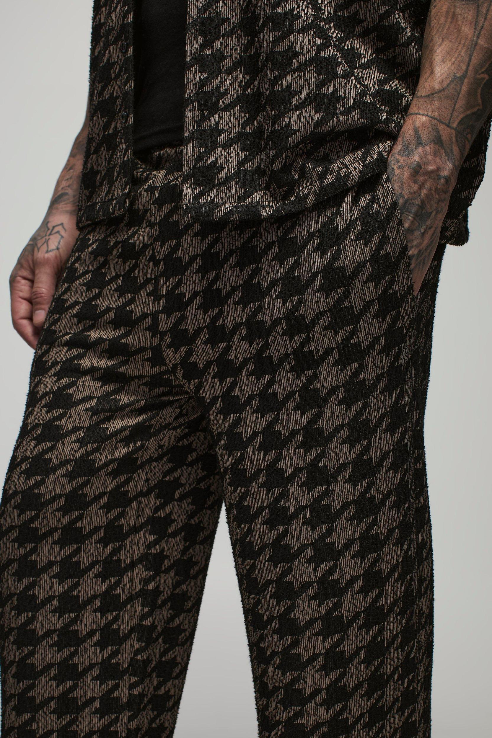 Tall Dogtooth Boucle Relaxed Pants | boohooMAN USA Product Image