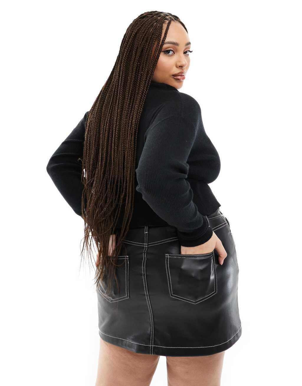 ASOS DESIGN Curve slim fit cardigan with crew neck in black Product Image