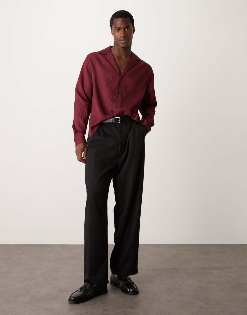 ASOS DESIGN boxy oversized plisse shirt in red Product Image