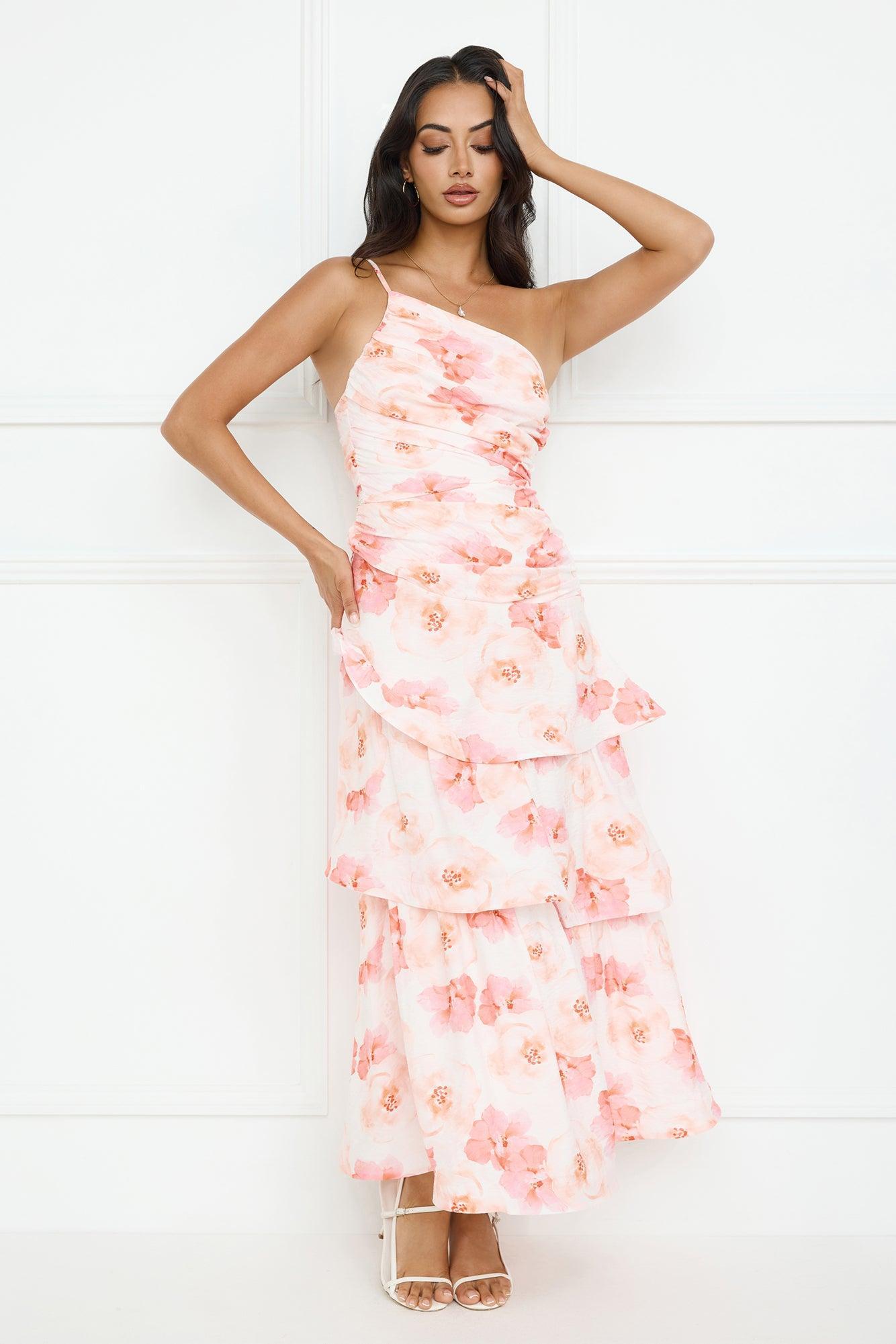 Petal Whirl One Shoulder Maxi Dress Pink Product Image