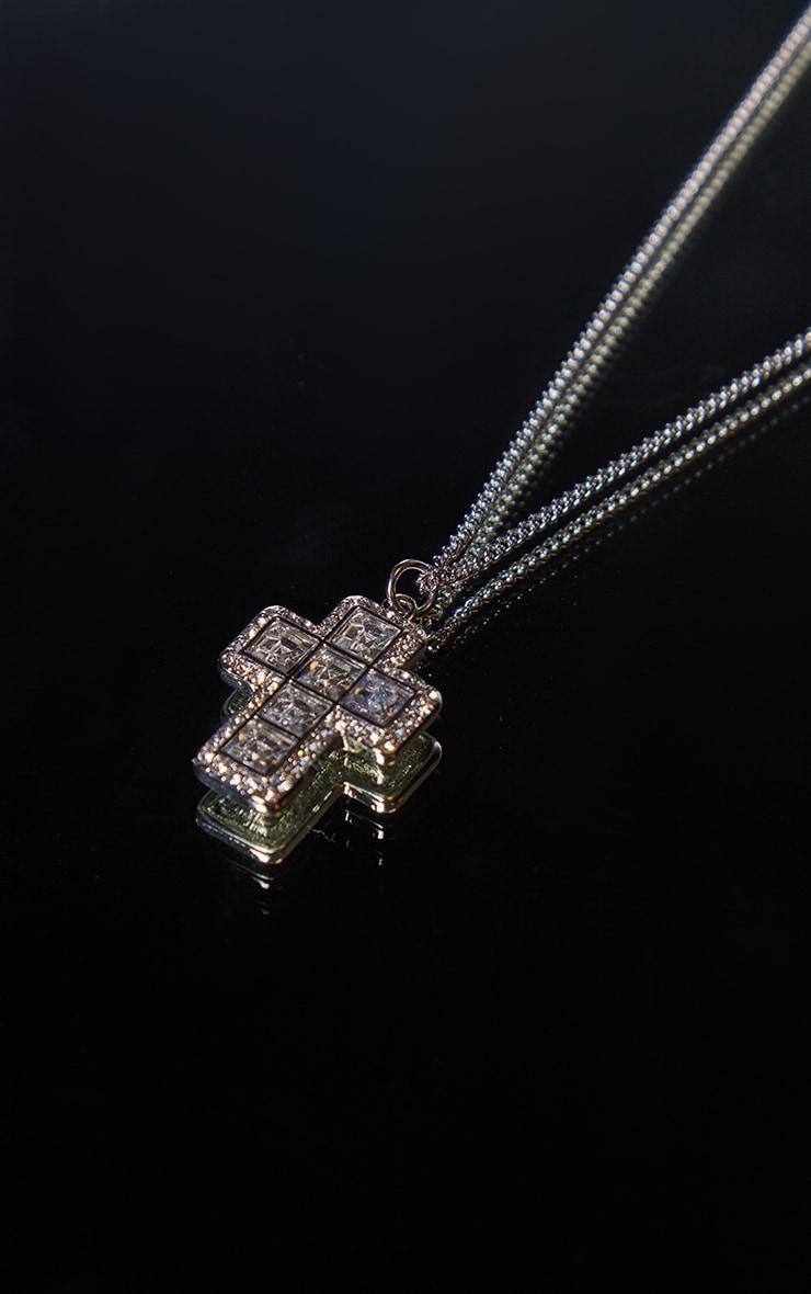 Silver Chunky Cross Diamante Necklace Product Image