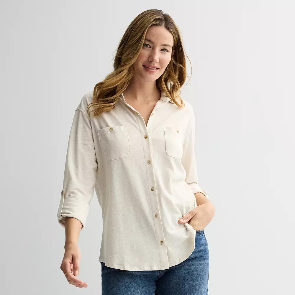 Women's Sonoma Goods For Life® Button Down Knit Top, Size: Small, Oat Grey Product Image
