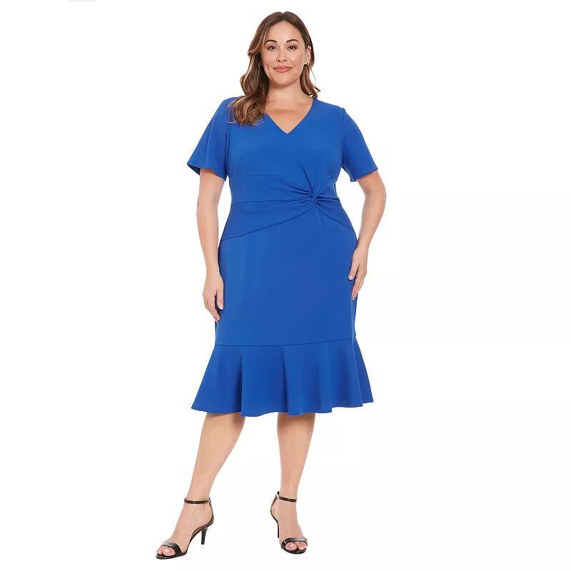 Plus Size London Times V-Neck Twist Flounce Midi Dress, Women's, Size: 20 W, Cosmic Pink Product Image