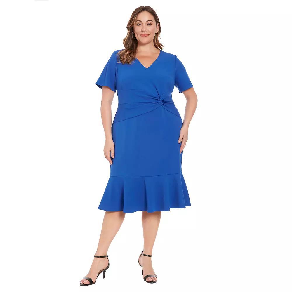 Plus Size London Times V-Neck Twist Flounce Midi Dress, Women's, Size: 20 W, Cosmic Pink Product Image