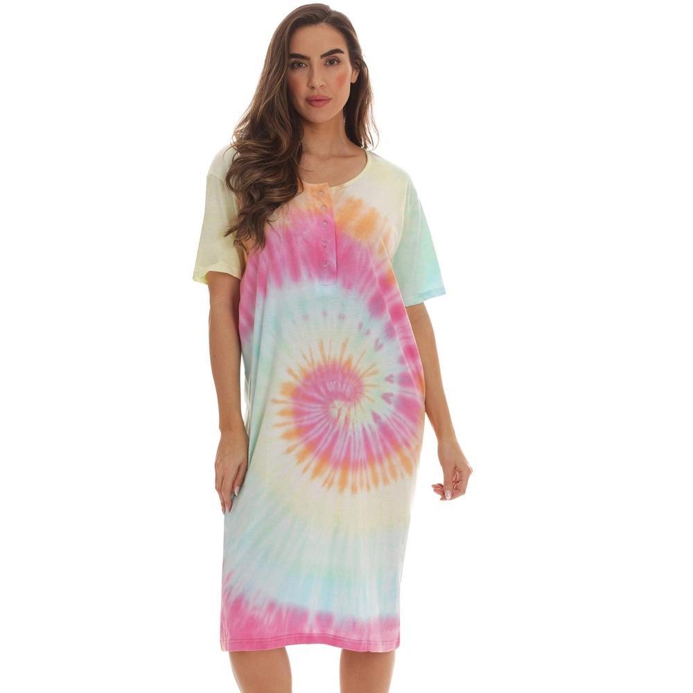 Just Love Womens Nightgown - Tie Dye Short Sleeve Henley Oversized Sleepwear Gown Product Image