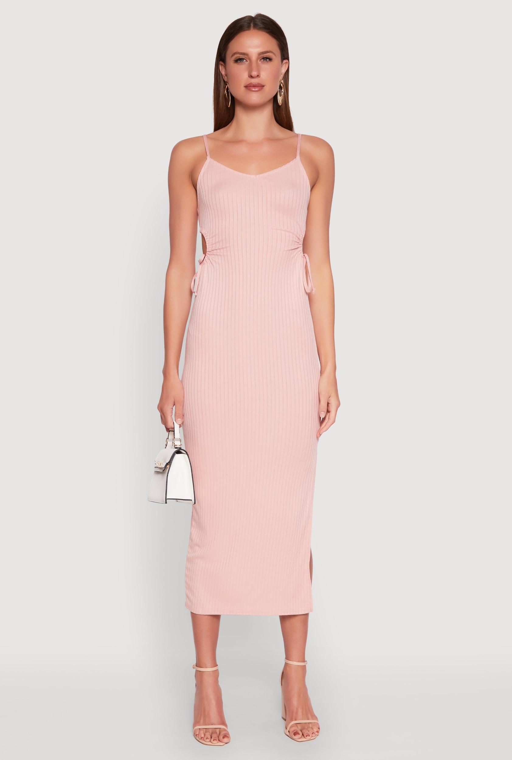 Womens Ribbed Knit Drawstring Cut Out Side Cami Dress Product Image
