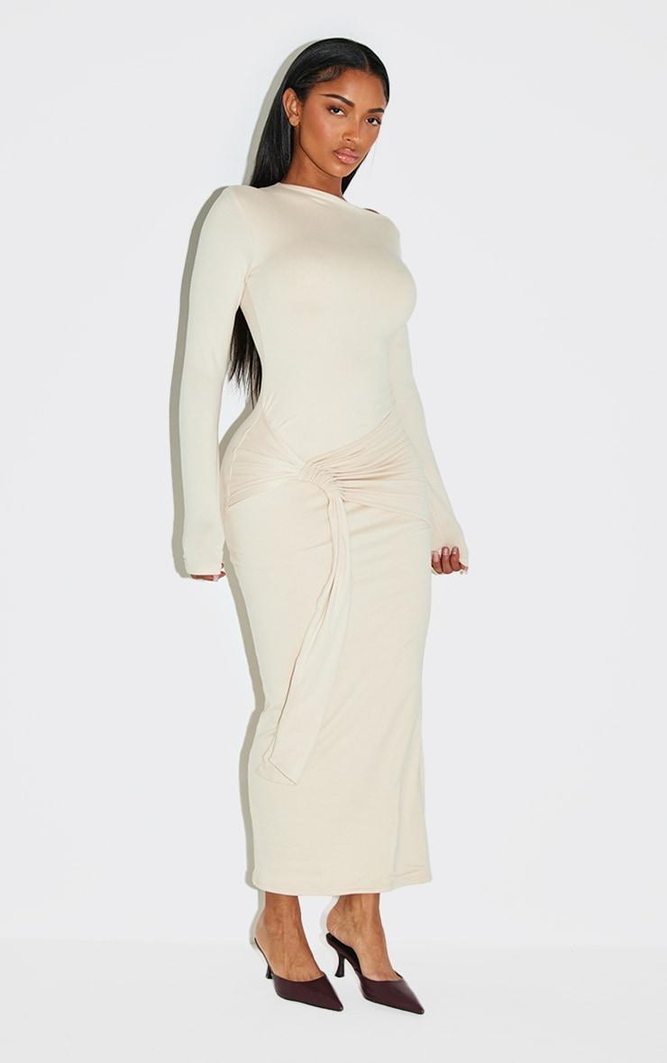 Shape Cream Super Soft Boat Neck Wrap Drape Maxi Dress Product Image