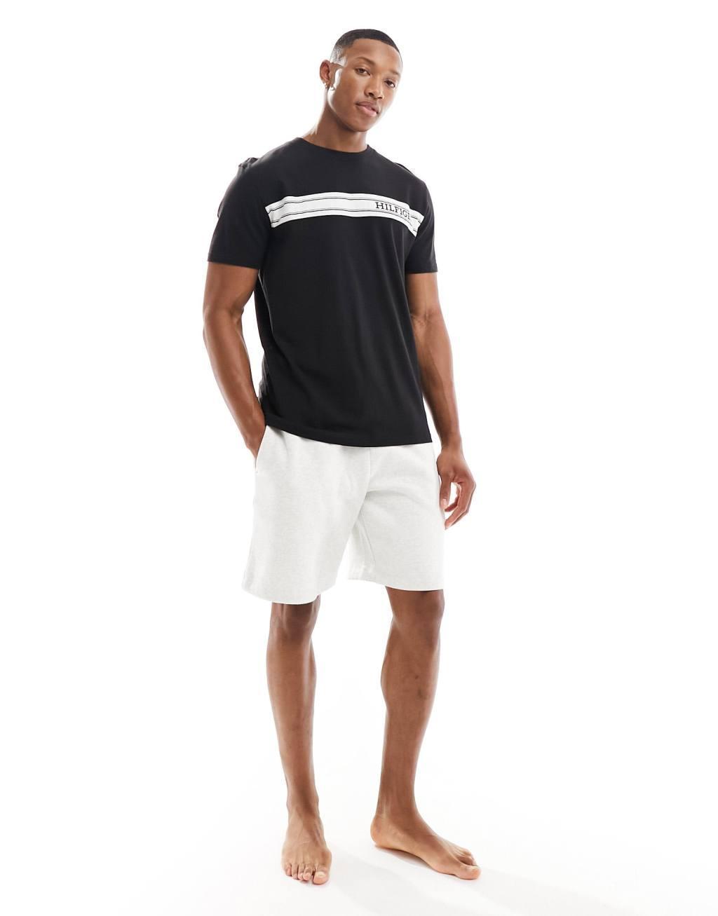 Tommy Hilfiger monotype stripe lounge T-shirt in navy Product Image