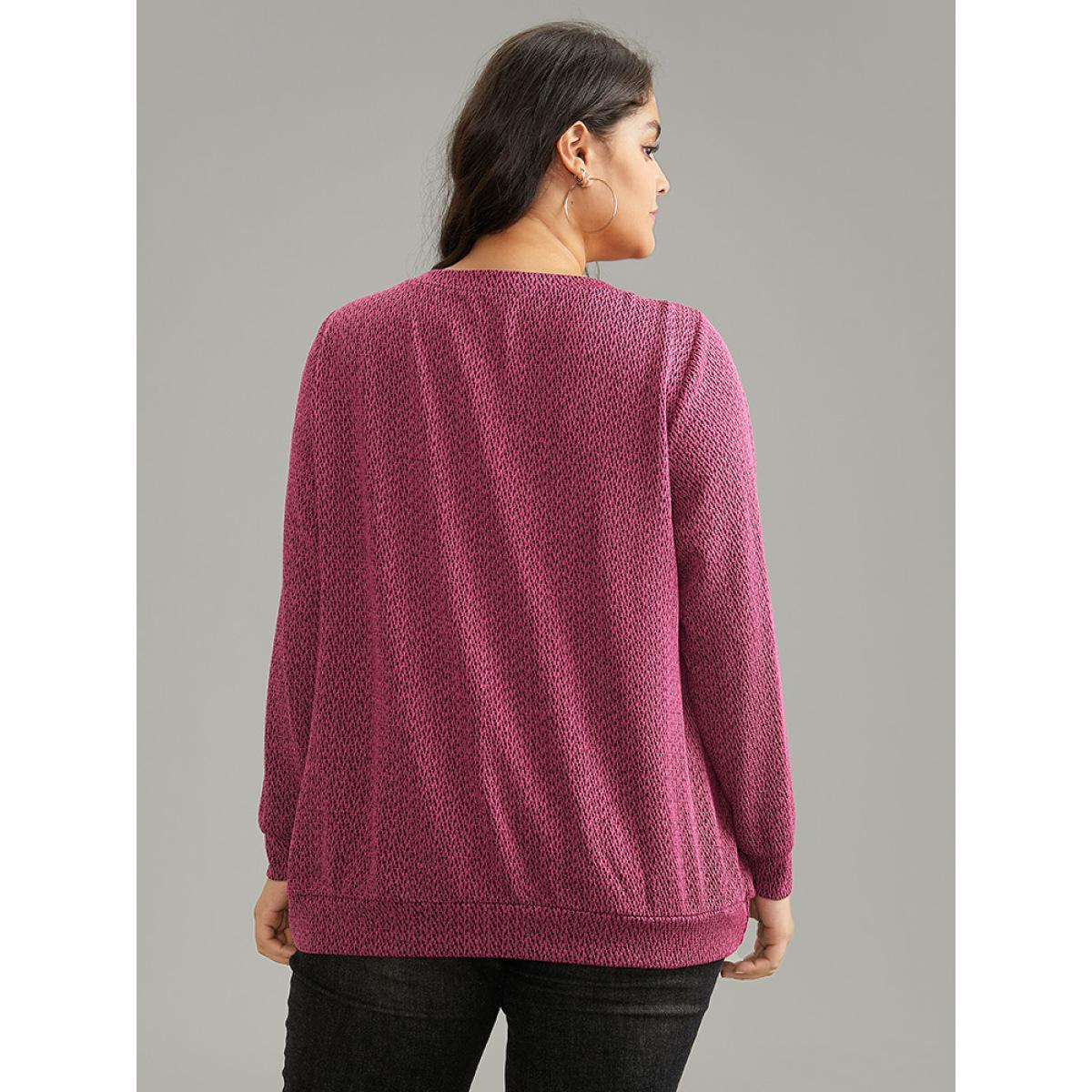 Plus Size Solid Plisse Elastic Cuffs V Neck Sweatshirt Women RedViolet Casual Texture V-neck Dailywear Sweatshirts BloomChic 26/4X Product Image