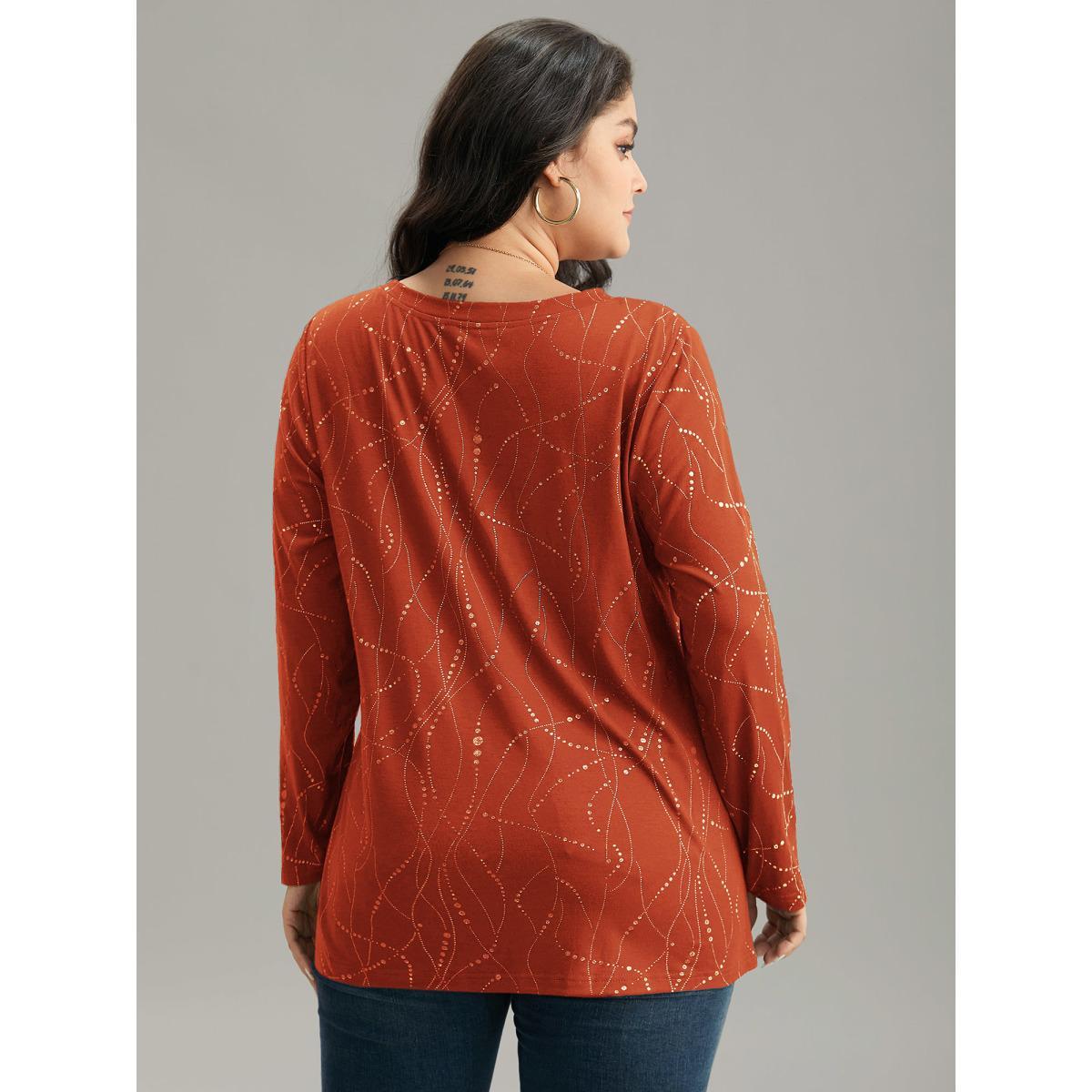 Plus Size Polka Dot Contrast Round Neck T-shirt Brightorange Women Casual Contrast Polka Dot Round Neck Dailywear T-shirts BloomChic 12/L Product Image