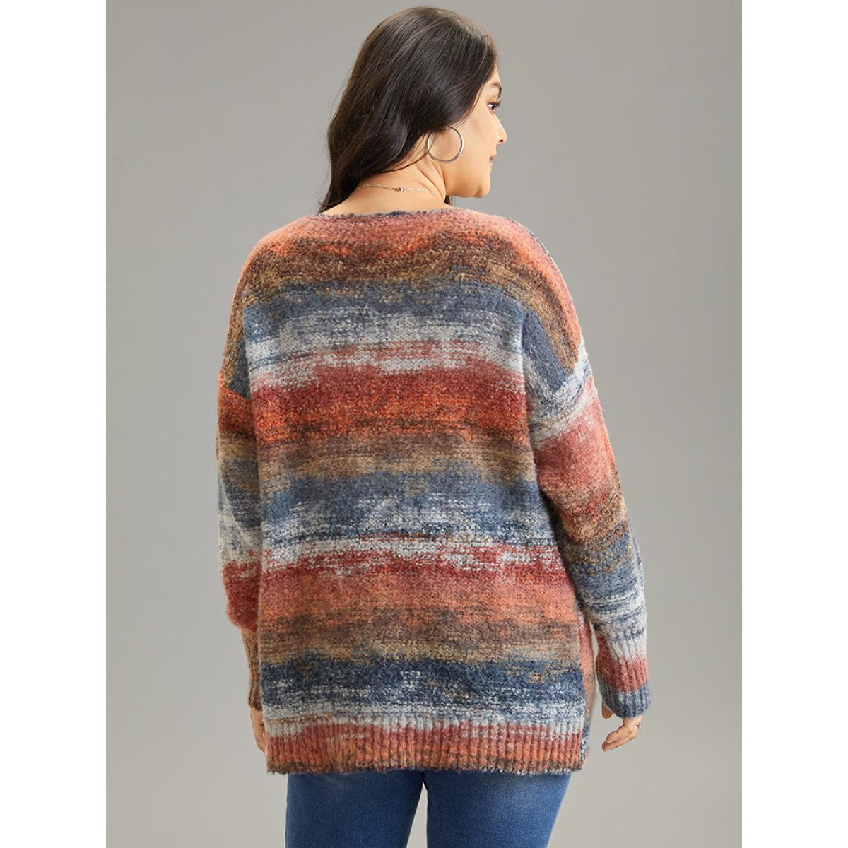 Plus Size Heather Colorblock Contrast Drop Shoulder Pullover Multicolor Women Casual Loose Long Sleeve Round Neck Everyday Pullovers BloomChic 14-16/1X Product Image