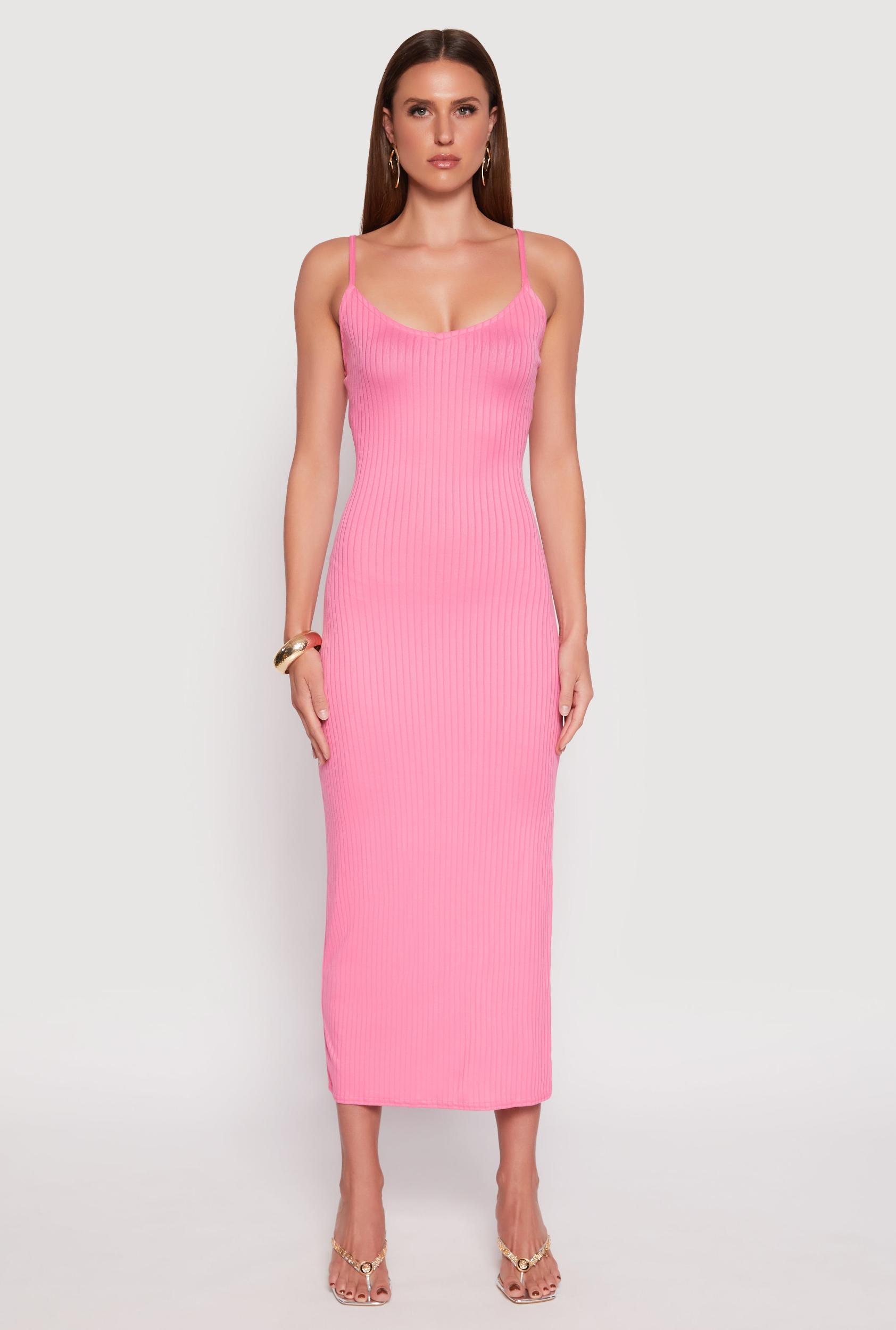 Womens Ribbed Knit Side Slit Maxi Dress Product Image