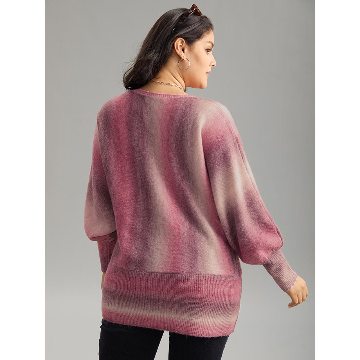 Plus Size Ombre Surplice Neck Elastic Hem Pullover Multicolor Women Casual Loose Long Sleeve V-neck Dailywear Pullovers BloomChic 26/4X Product Image