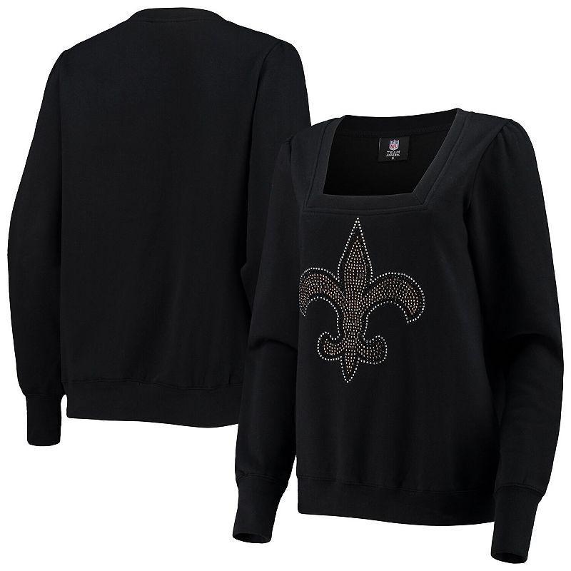 Women's Cuce Black New Orleans Saints Winners Square Neck Pullover Sweatshirt, Size: Large Product Image