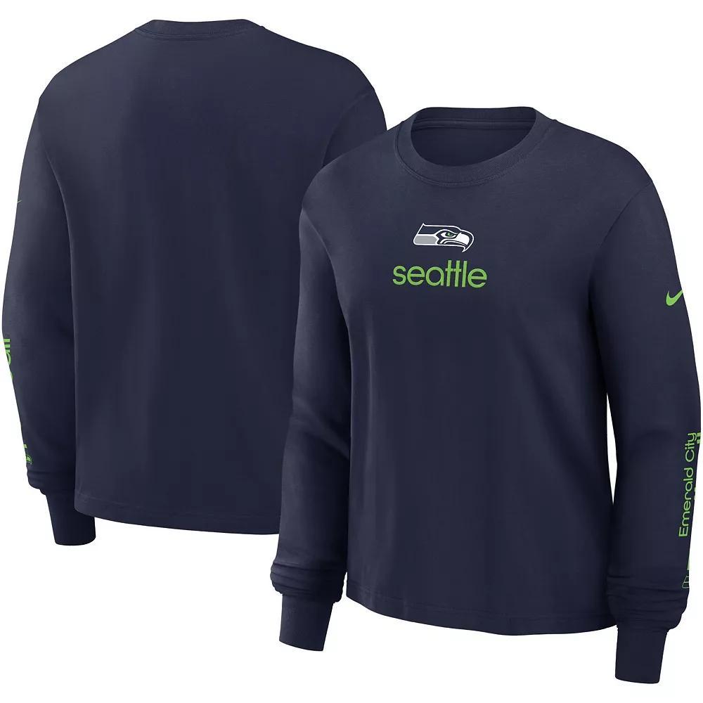 Women's Nike College Navy Seattle Seahawks Boxy Long Sleeve T-Shirt, Size: XS, Blue Product Image