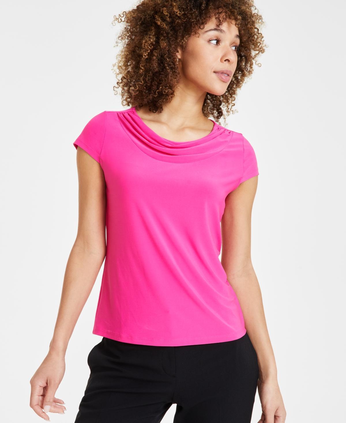 Kasper Petite Size ITY Knit Cowl Neck Cap Sleeve Solid Top Product Image