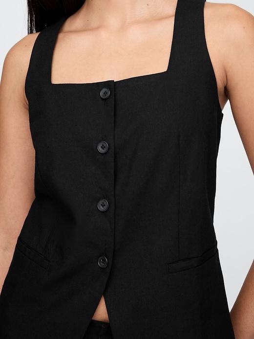 Linen-Blend Square-Neck Longline Vest Product Image
