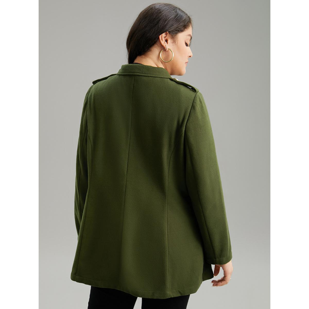 Plus Size Plain Double Breasted Lapel Collar Coat Women ArmyGreen Casual Plain Ladies Dailywear Winter Coats BloomChic 28/5X Product Image