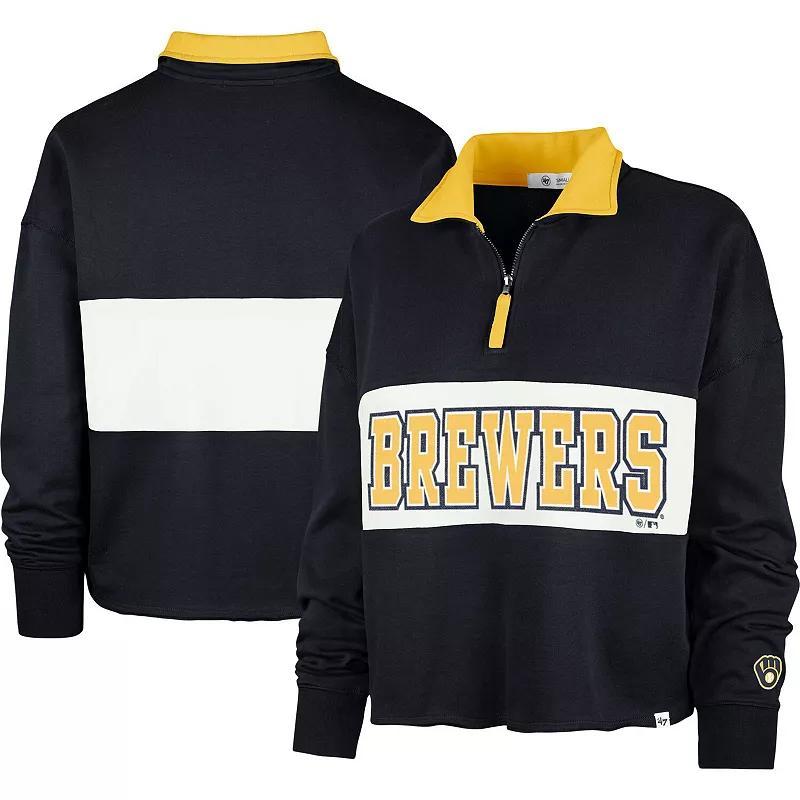 Women's '47 Navy Milwaukee Brewers Remi Quarter-Zip Cropped Top, Size: XL, Blue Product Image