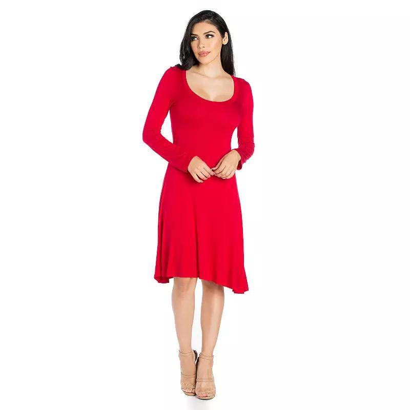 Women's 24seven Comfort Apparel Classic Scoopneck Long Sleeve Flared Mini Dress, Size: XL, Red2 Product Image