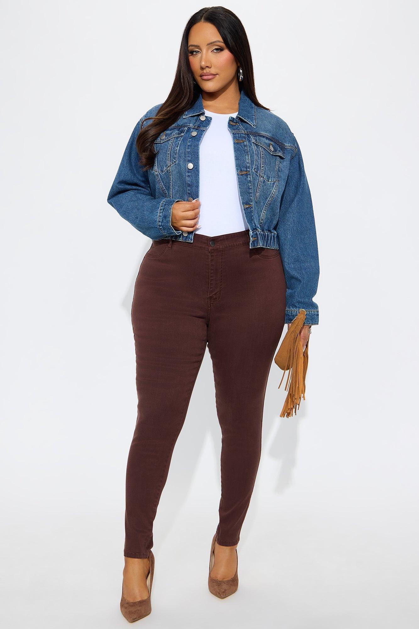 Classic Mid Waist Soft Stretch Skinny Jeans - Brown Product Image