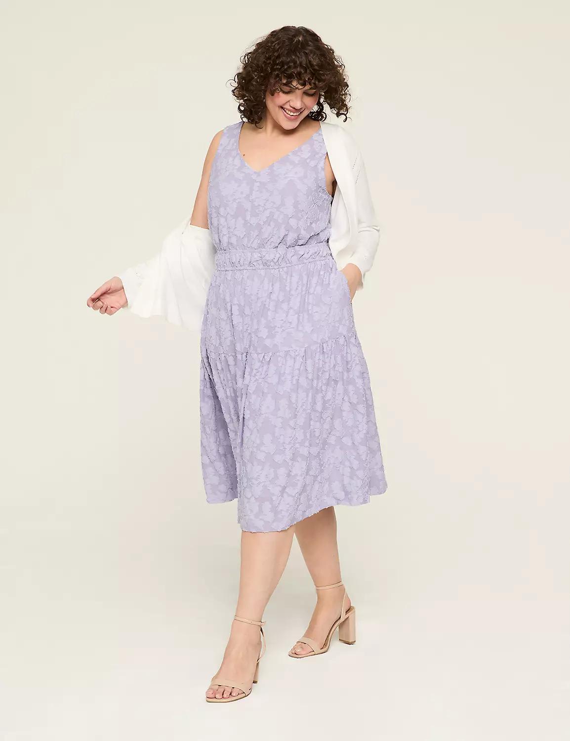 V-Neck Elastic-Waist Midi Dress Product Image