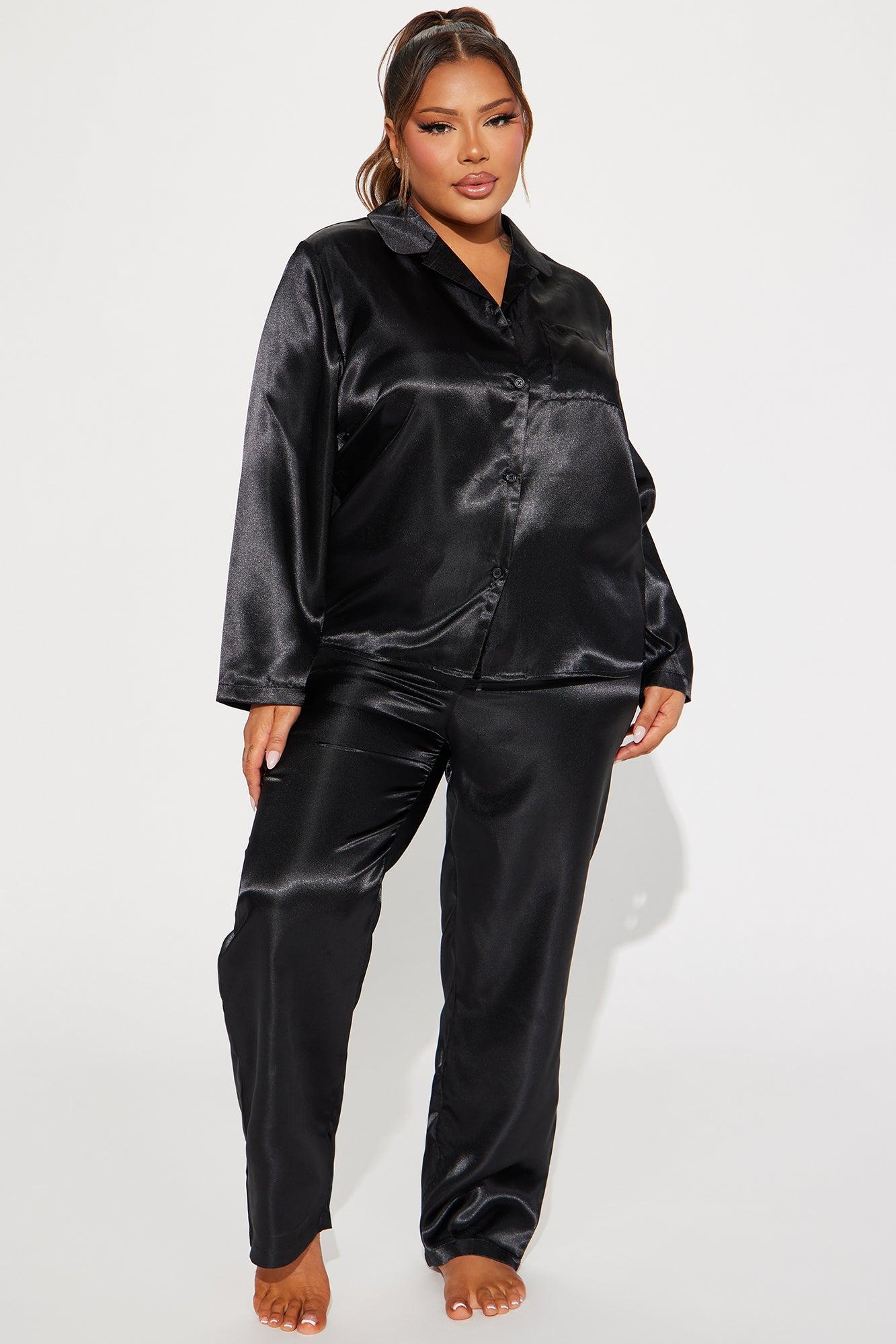 Pillow Fight Satin PJ Pant Set - Black Product Image