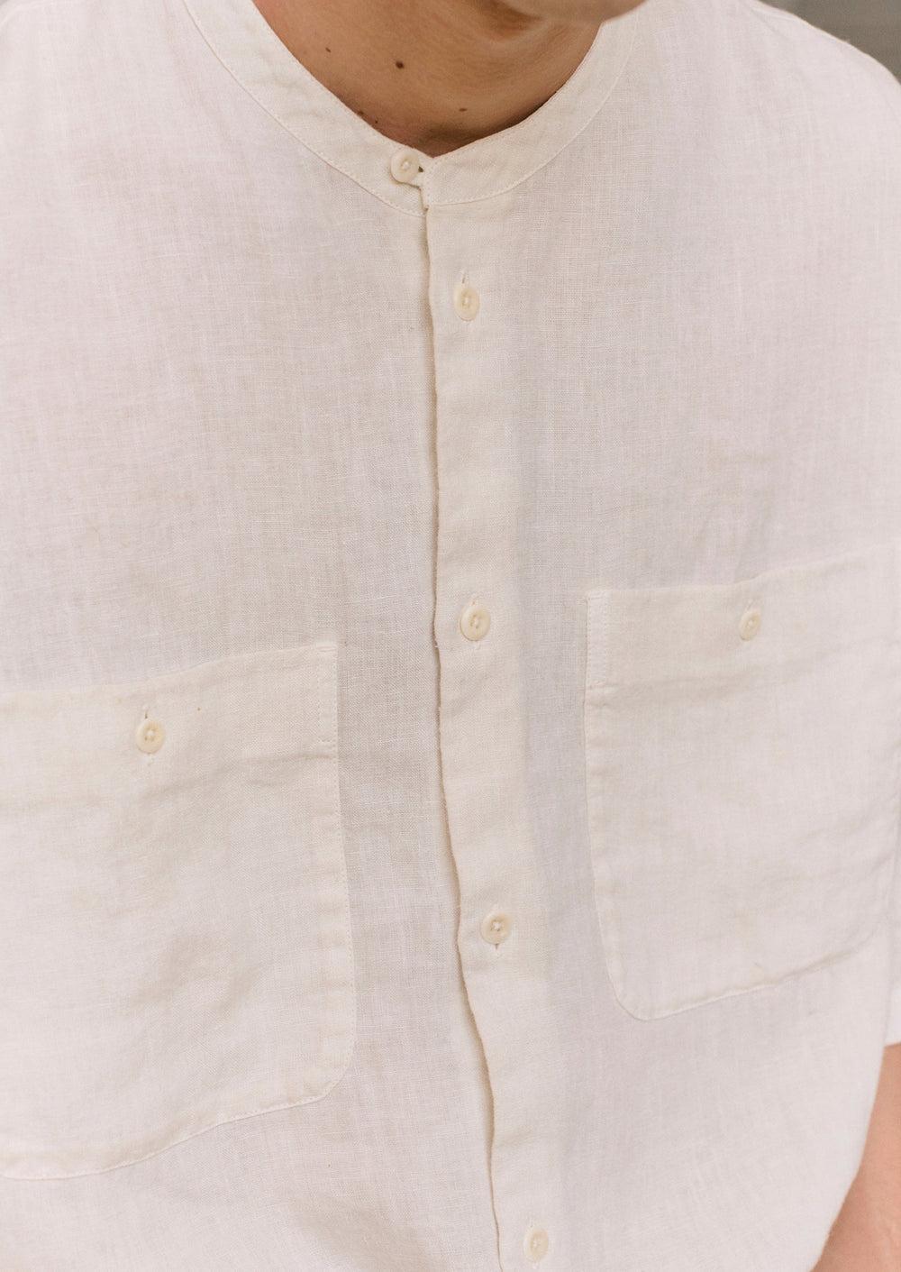 Garment Dyed Linen Grandad Collar Shirt | Oat Product Image