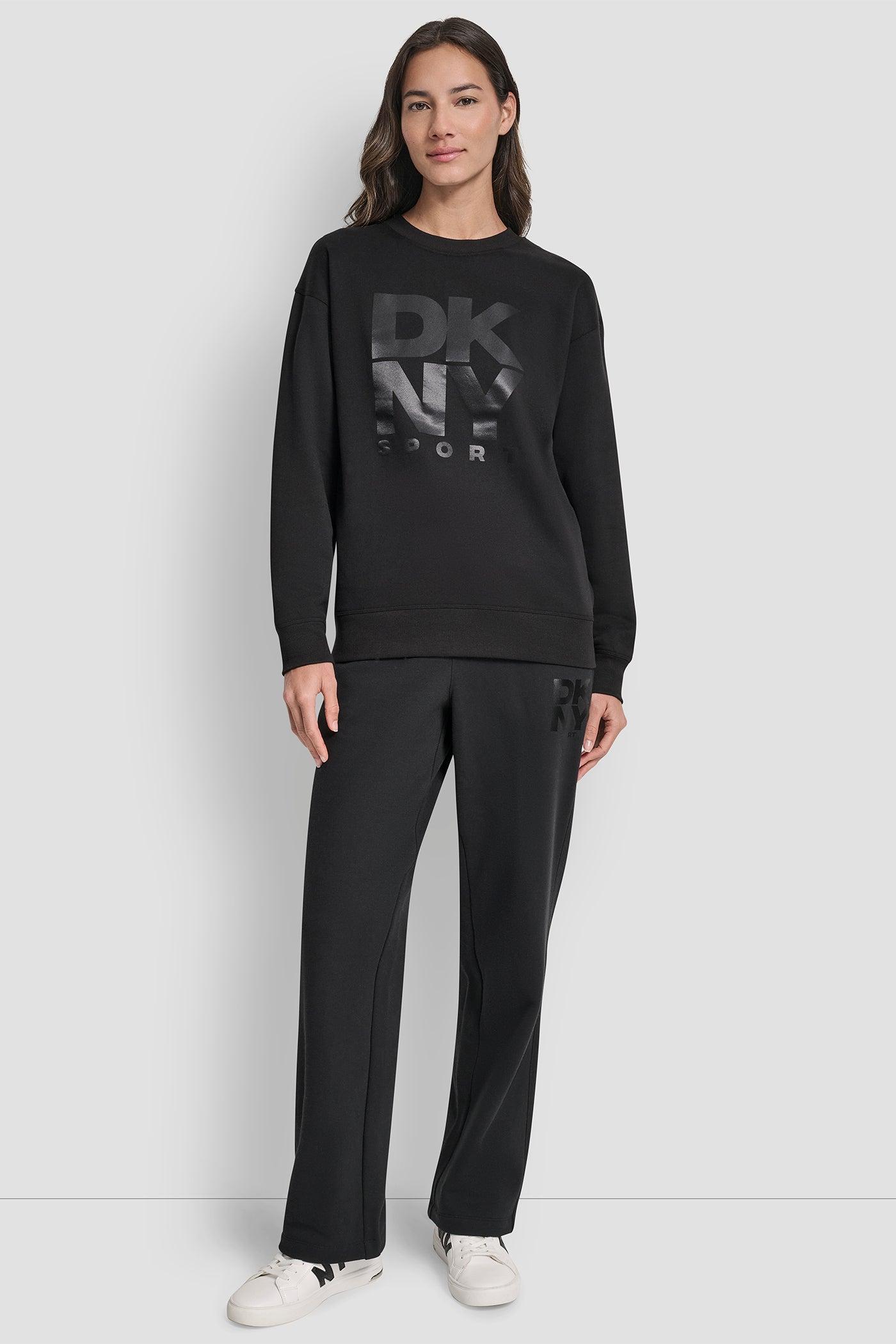 STACKED SATIN LOGO LONG LINE CREW NECK PULLOVER Product Image