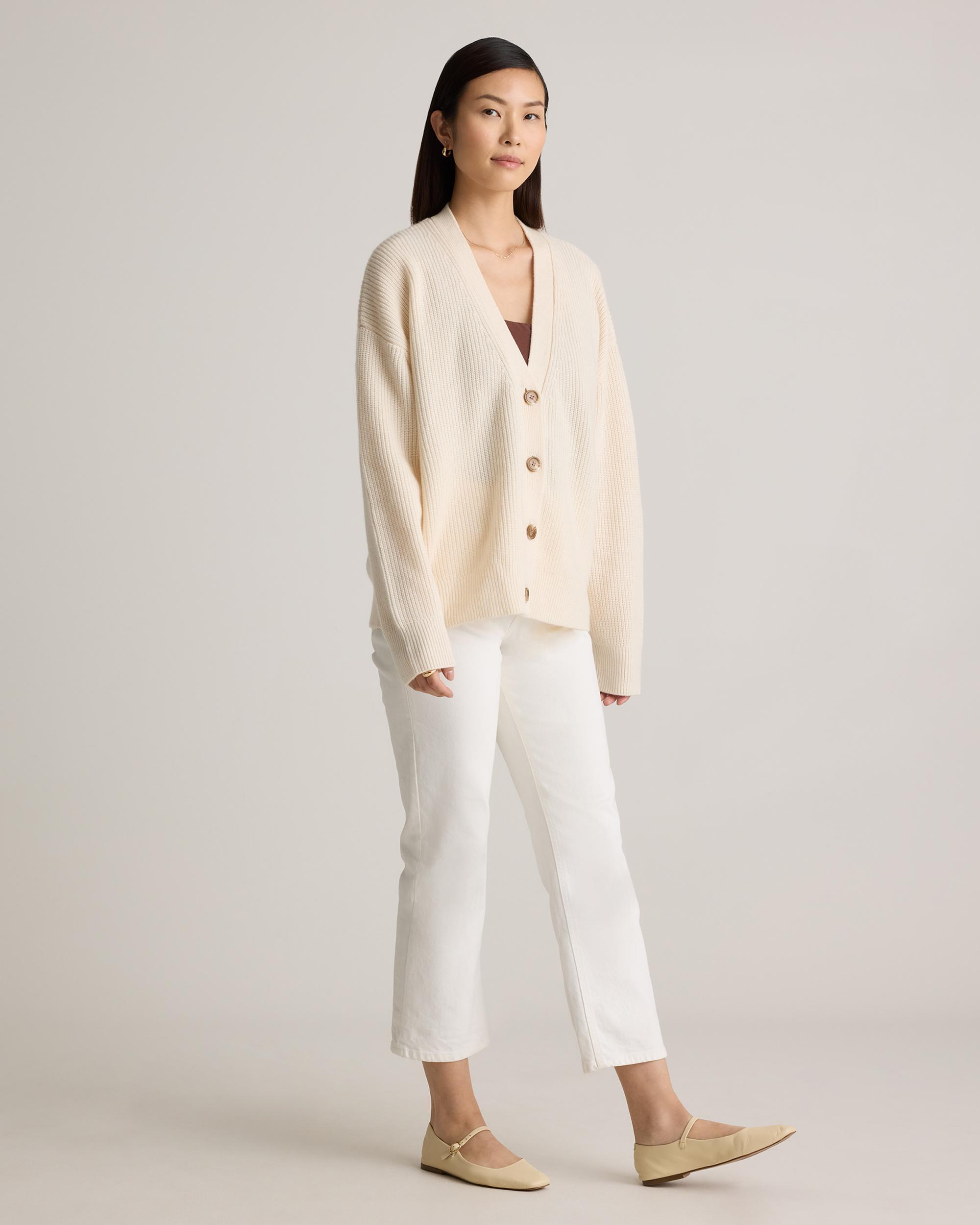 Quince | Women's Mongolian Cashmere Fisherman Boxy Cropped Cardigan Sweater Product Image