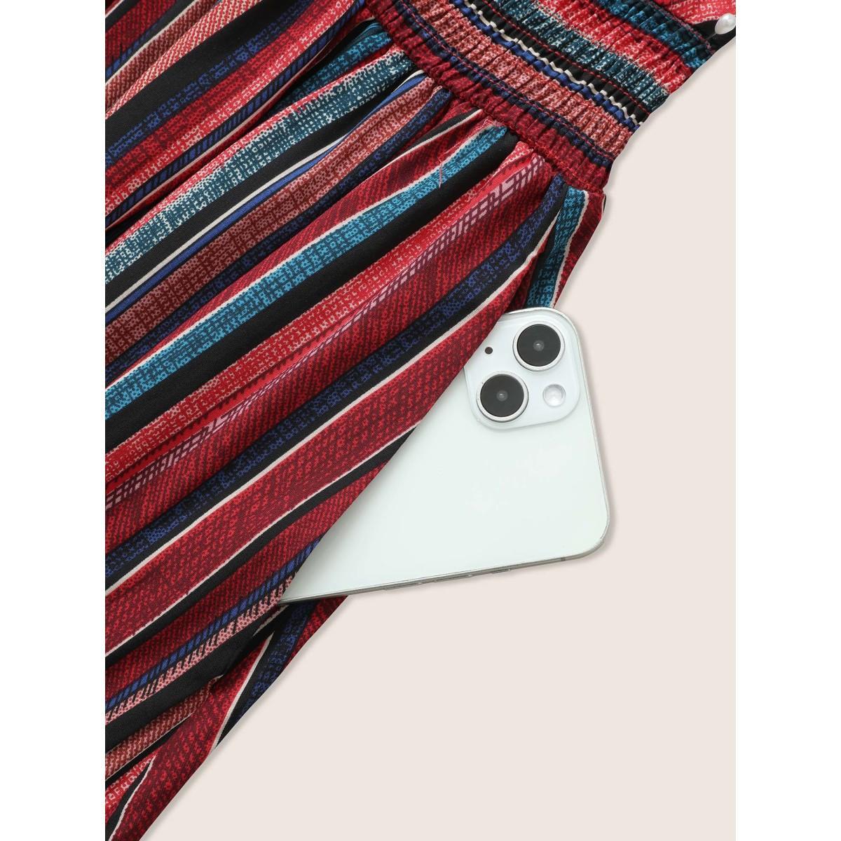 Plus Size Striped Contrast Dolman Sleeve Shirred Pocket Split Flutter Dress Red Women Resort Non V-neck Half Sleeve Curvy BloomChic 18-20/2X Product Image