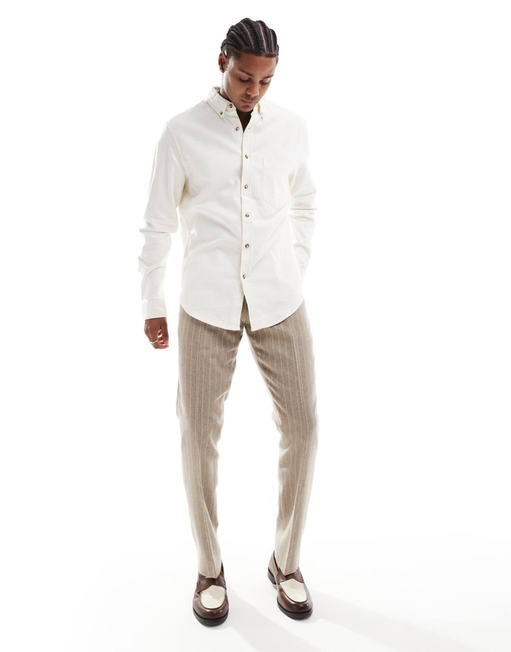 ASOS DESIGN brushed oxford regular shirt in off white Product Image