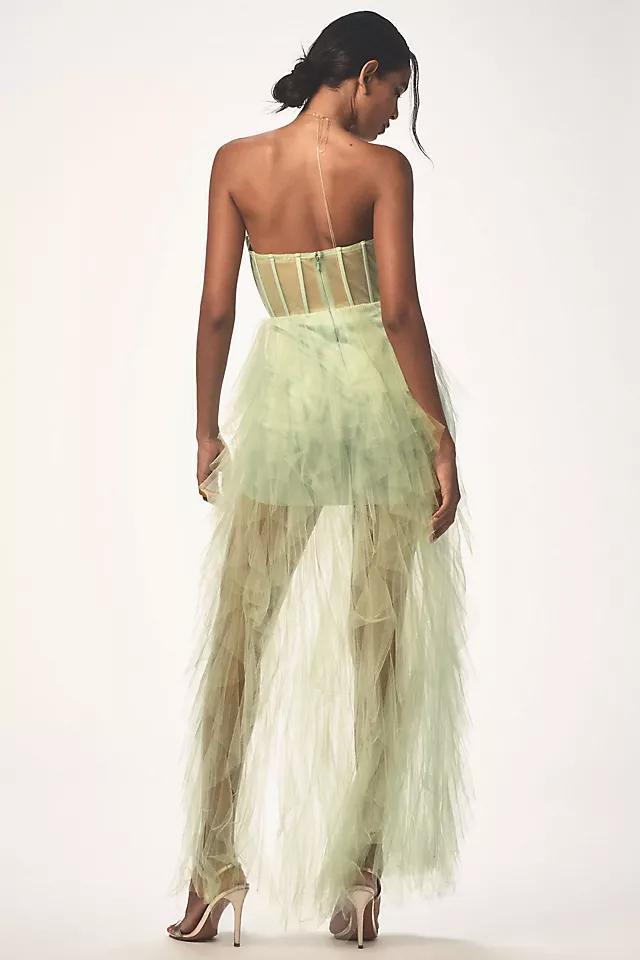 Mac Duggal Strapless Bustier Ruffled Tulle Maxi Dress Product Image
