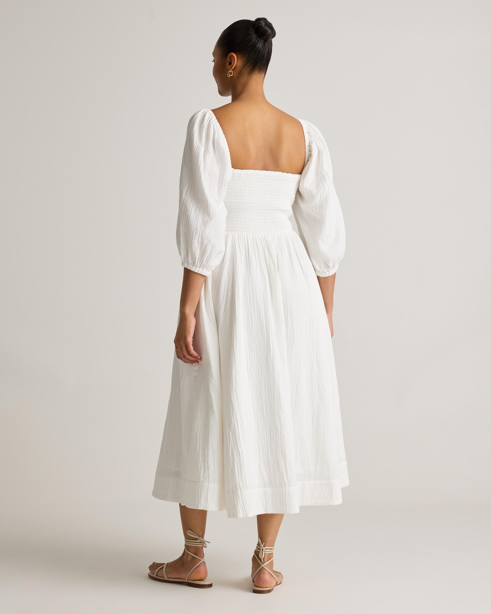 Quince | Women's Gauze Smocked Square Neck Midi Dress Organic Cotton Product Image