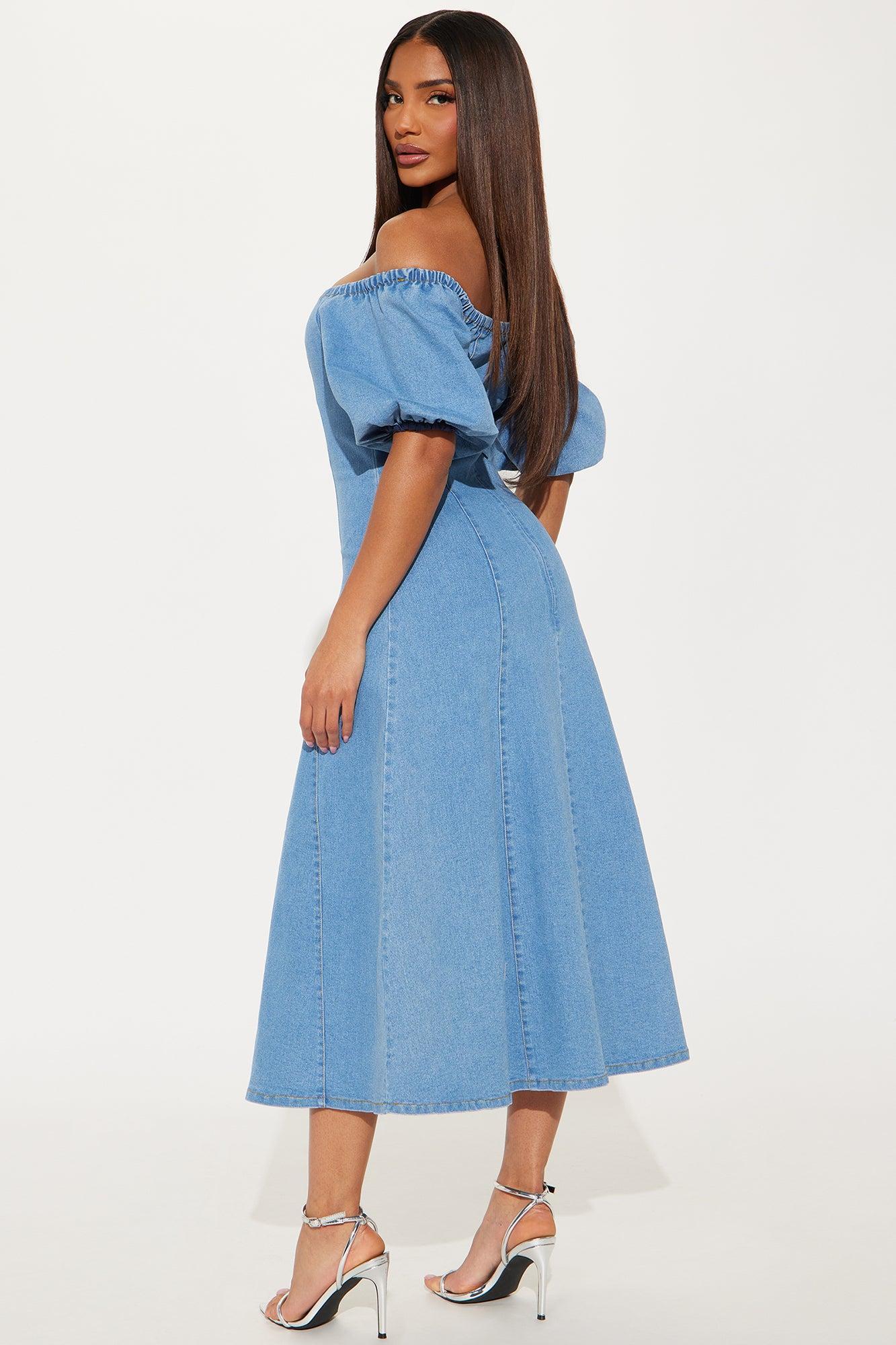 Meet At The Vineyard Denim Midi Dress - Light Wash Product Image