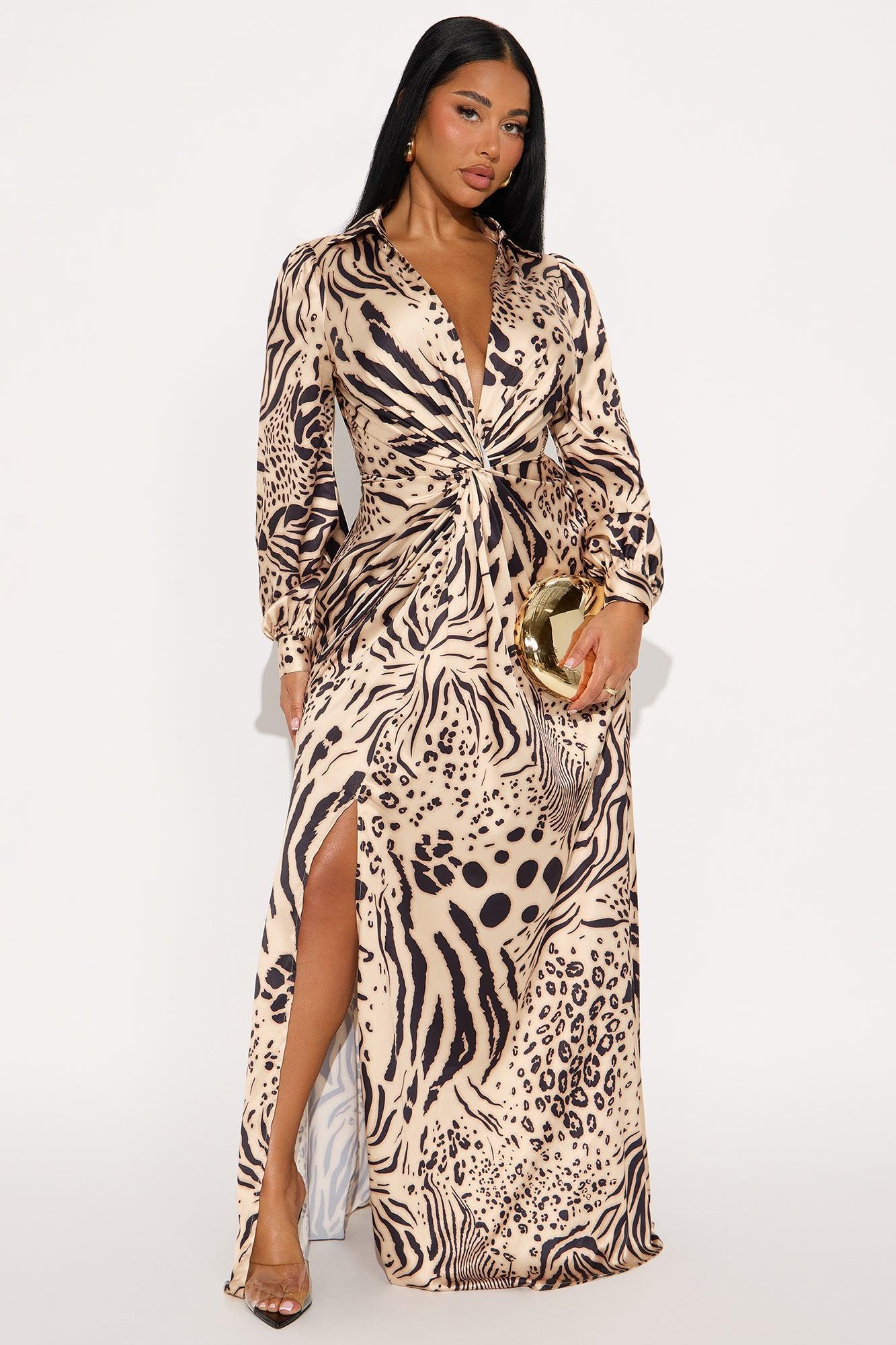 Elevated Lifestyle Satin Maxi Dress - Leopard Product Image