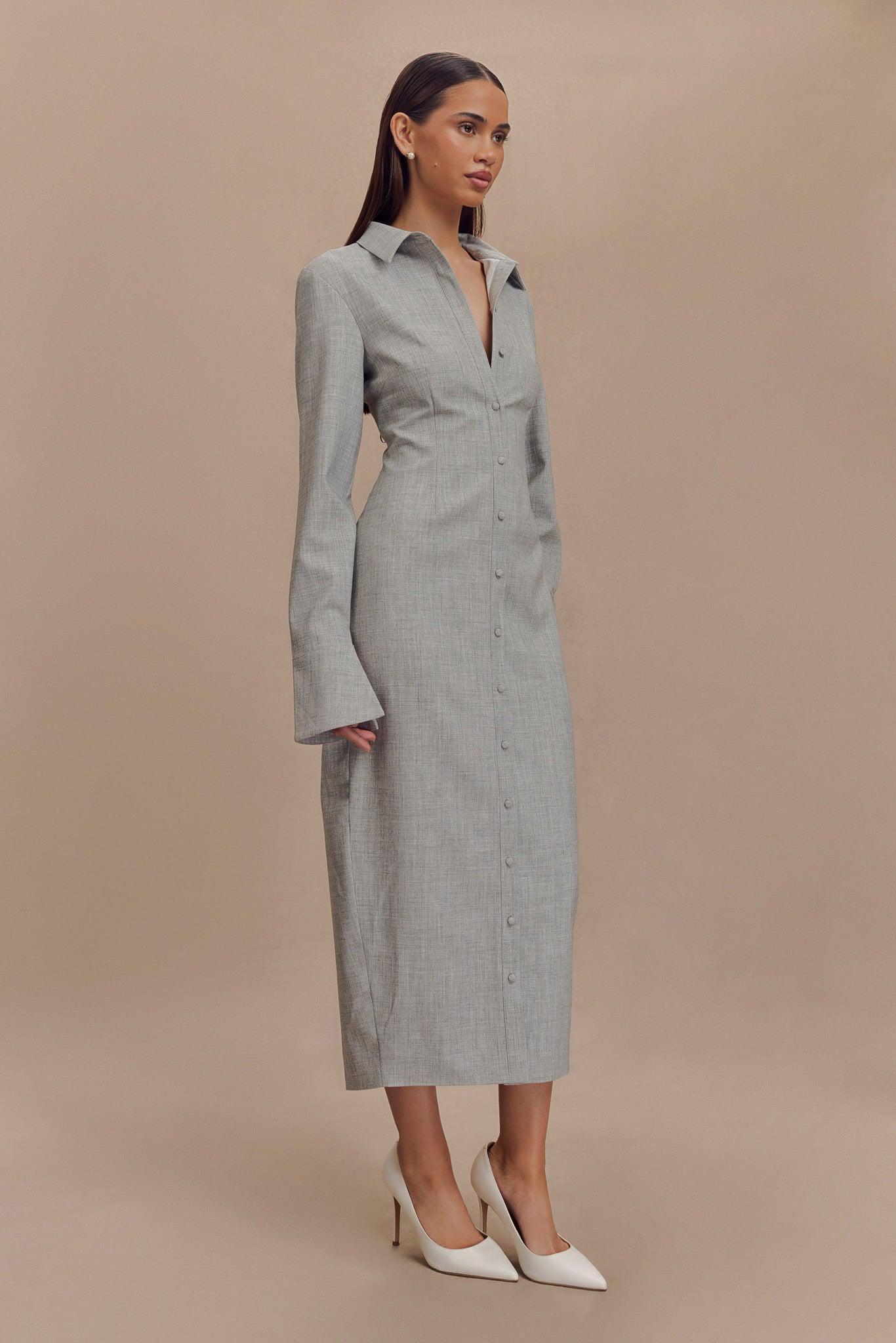 Dorian Fitted Shirt Midi Dress - Charcoal Marle Product Image