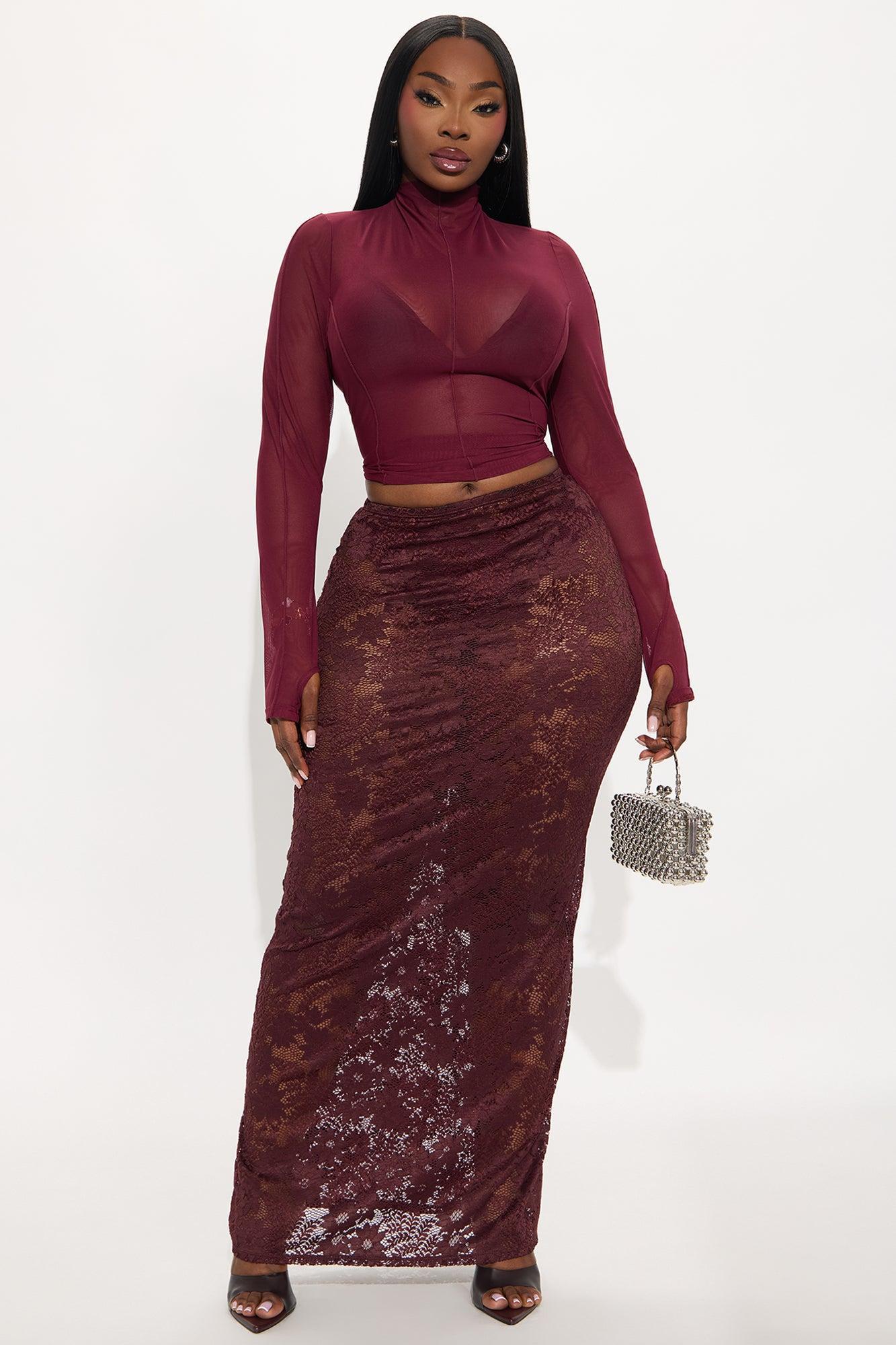 Lost In Lace Sheer Maxi Skirt - Chocolate Product Image