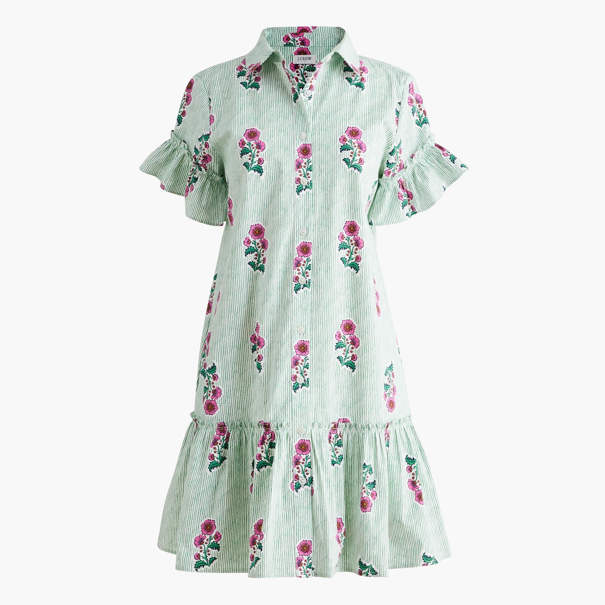 Printed ruffle-sleeve mini shirtdress Product Image