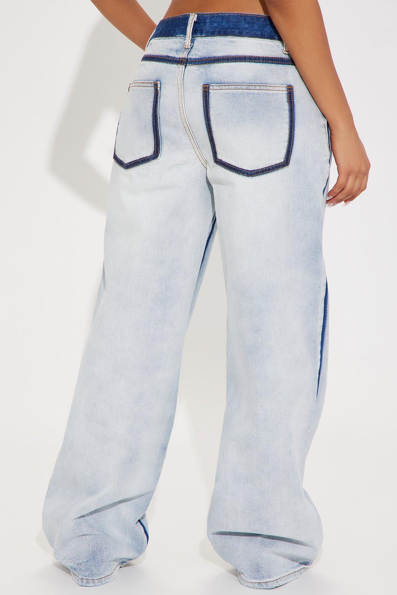 True Desires Two Tone Non Stretch Straight Leg Jeans - Light Wash Product Image